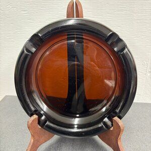 Vintage Large Cigar Amber Glass Round MCM Collectible Ashtray Circa 1960’s